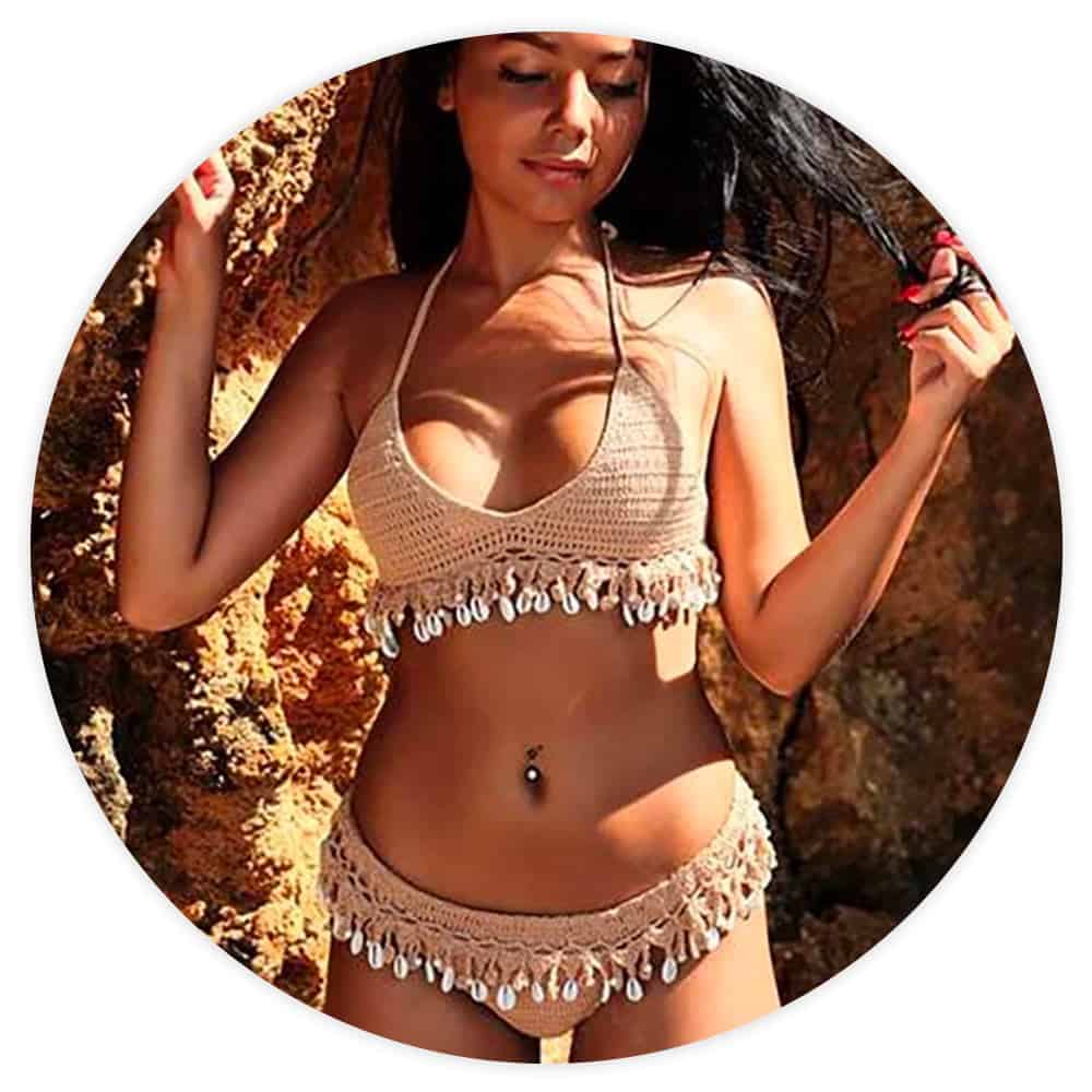 Badeanzug Brasilianischer Häkelbikini In Beige Mit Muscheln