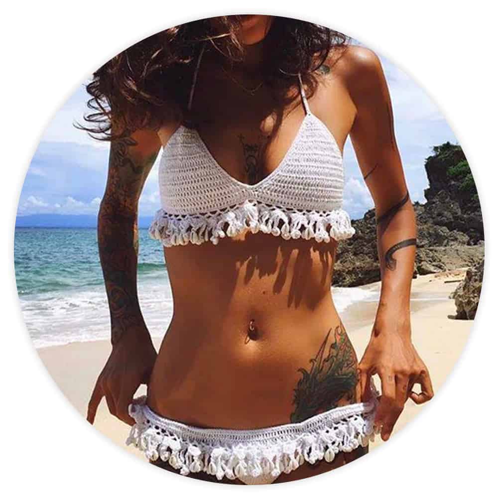 Badeanzug Brasilianischer Häkelbikini In Weiß Mit Muscheln