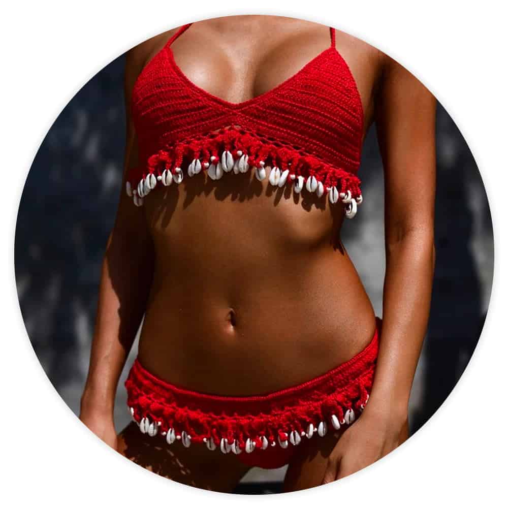 Badeanzug Brasilianischer Häkelbikini In Rot Mit Muscheln