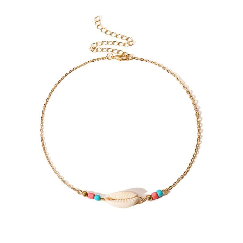 Muschelkette Kauri Halsband Mit Farbigen Perlen (Choker)