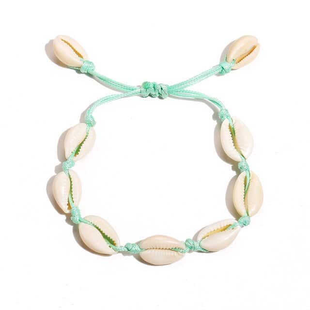 Muschelarmband Hellblaue Schnurkauri