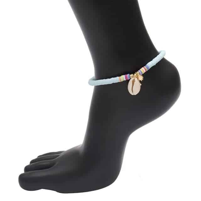 Fußkettchen Muschel Blauer Perlen Surfer