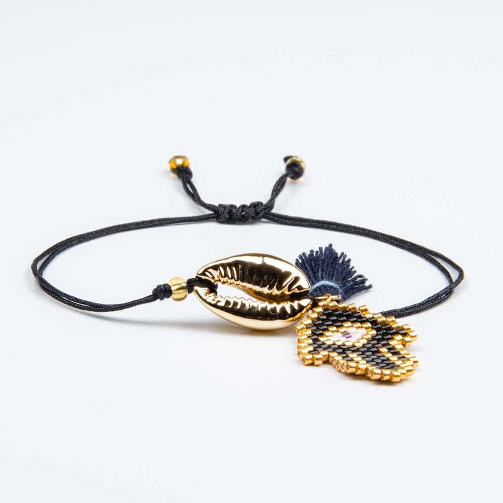 Muschelarmband Mitternachtsblaue Hand Der Fatima-Kauri-Gold