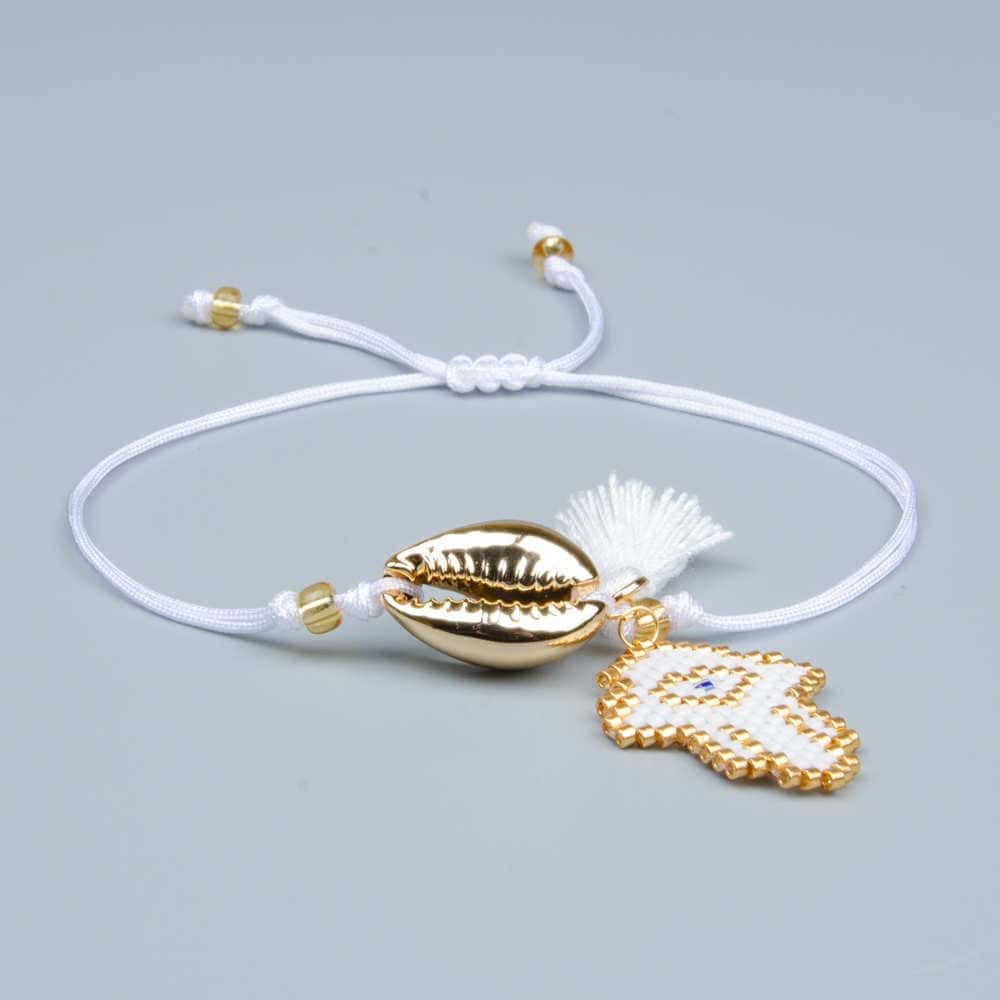 Muschelarmband Weiße Hand Der Fatima-Kauri-Gold