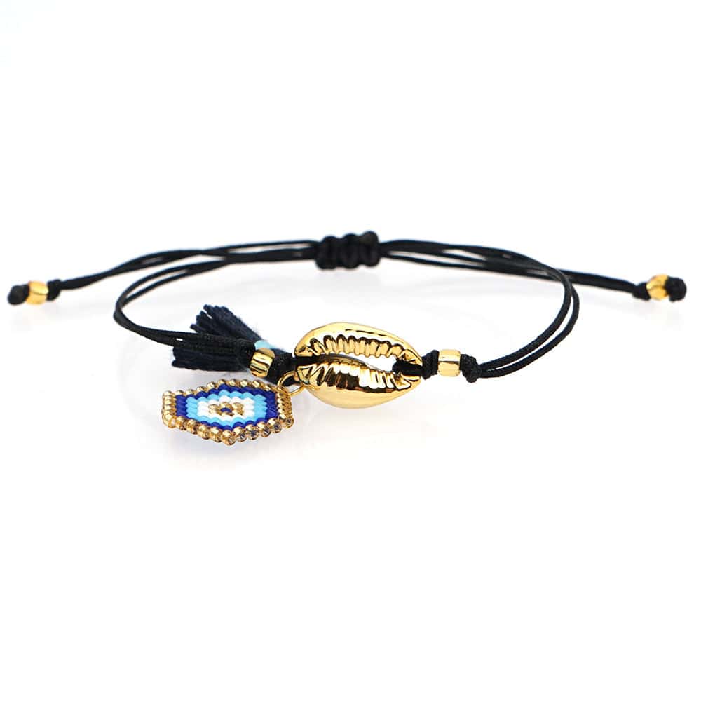 Muschelarmband Goldener Kauri Und Blaues Auge
