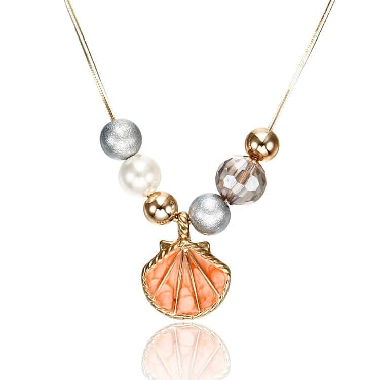 Muschelkette Orangefarbene St. Jakobsmuschelschalen Und Perlen