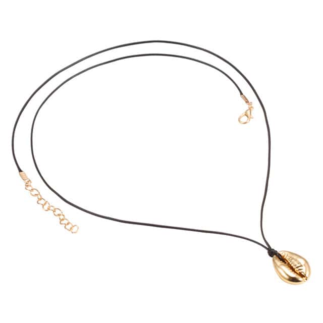 Muschelkette Goldener Kauri Mit Schwarzem Kordel