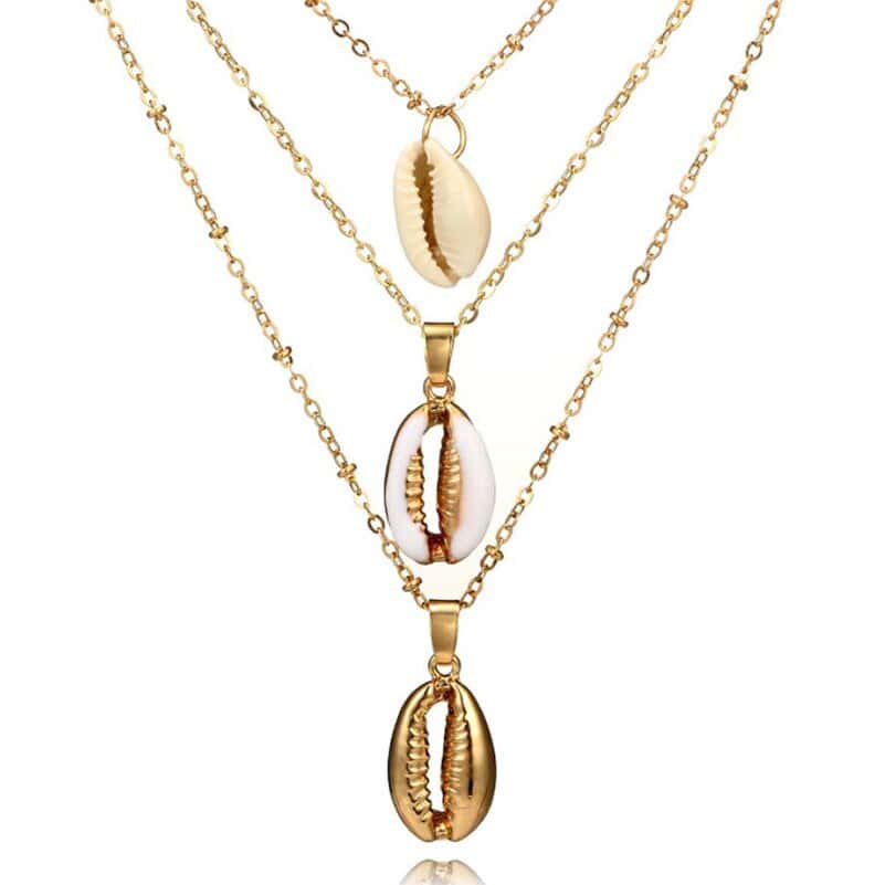 Muschelkette Trio Golden Cowrie Shell Halskette