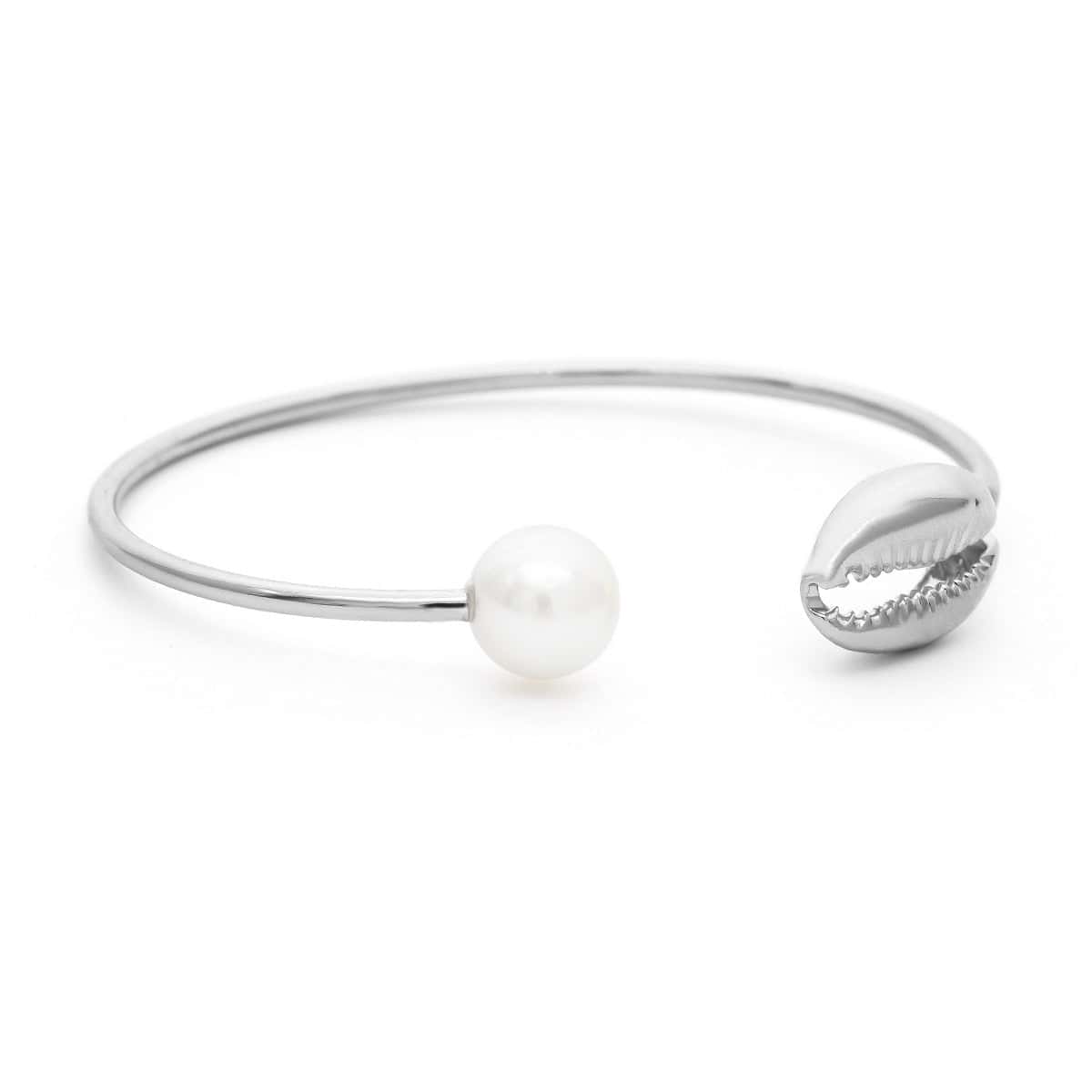 Muschelarmband Kauri- Und Weiße Perle (Silber)