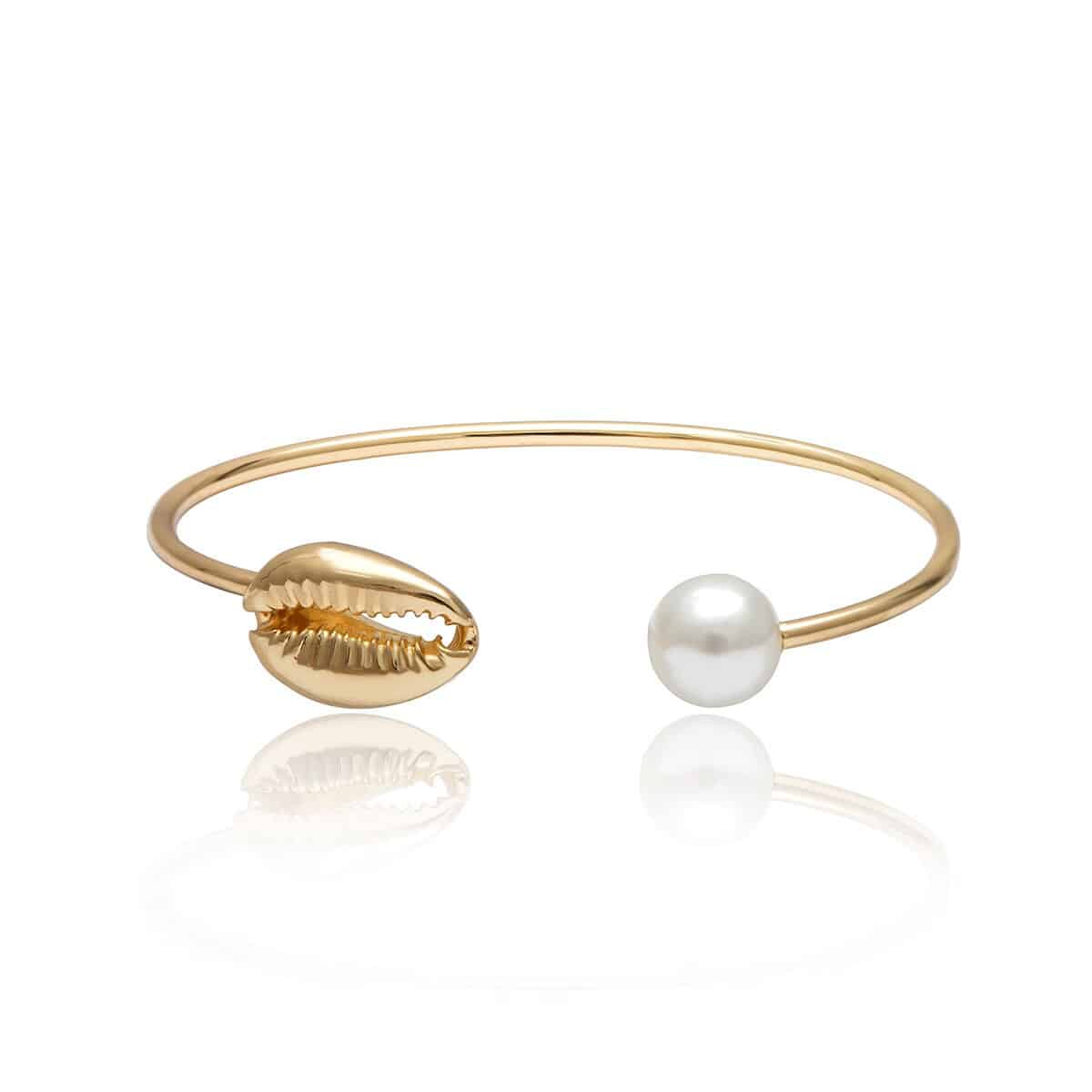 Muschelarmband Kauri- Und Weiße Perle (Gold)