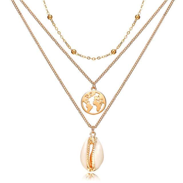 Muschelkette Globuskette, Kauri Und Goldene Kette