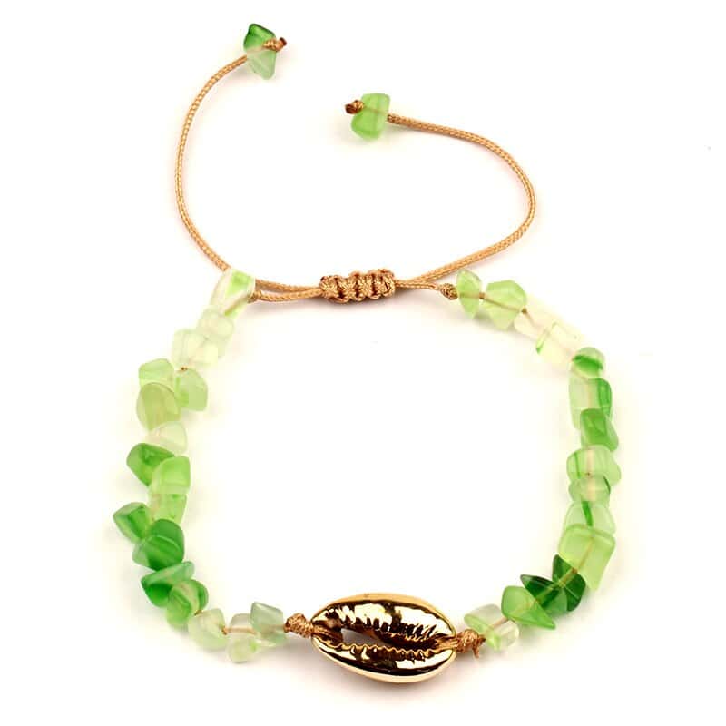 Muschelarmband Goldener Kauri Und Grüne Steine