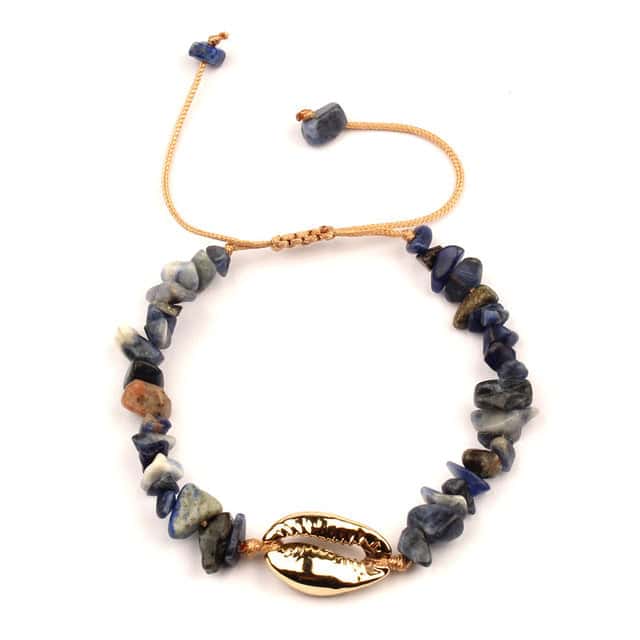 Muschelarmband Goldener Kauri Und Dunkle Steine