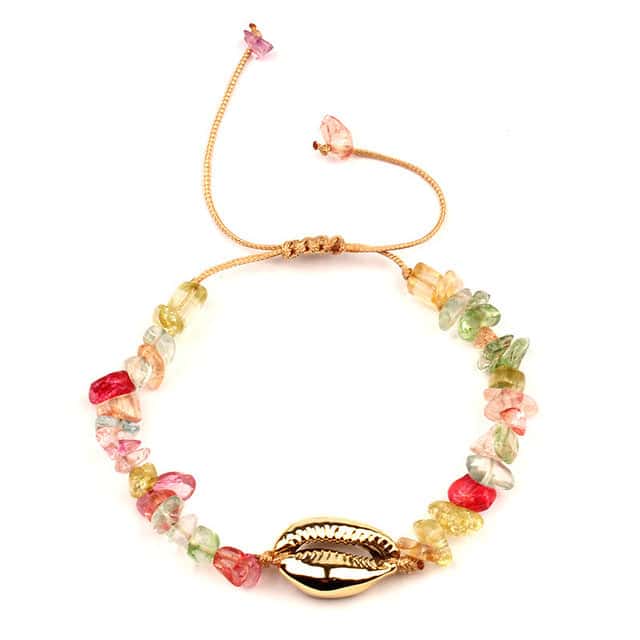 Muschelarmband Goldener Kauri Und Mehrfarbige Steine