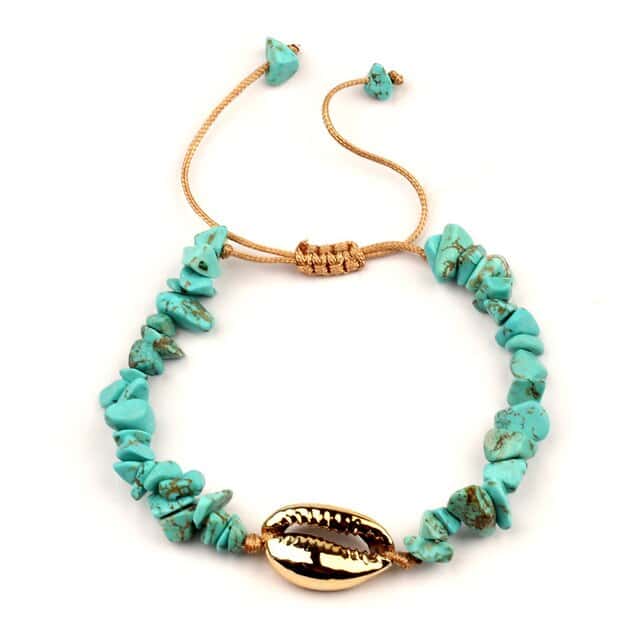 Muschelarmband Goldener Kauri Und Türkise Steine