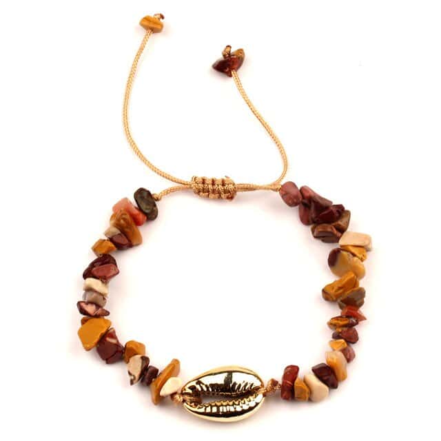 Muschelarmband Goldener Kauri Und Braune Steine
