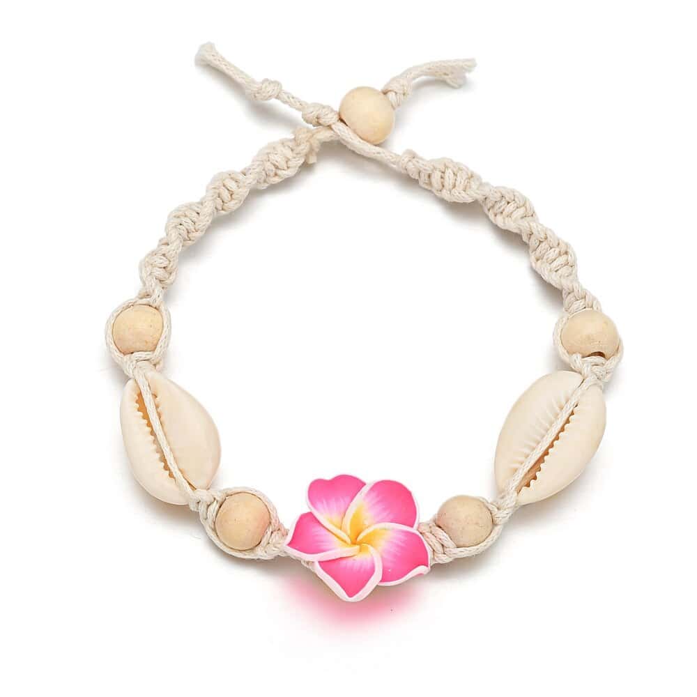 Fußkettchen Muschel Weißer Kauri Und Rosa Blume