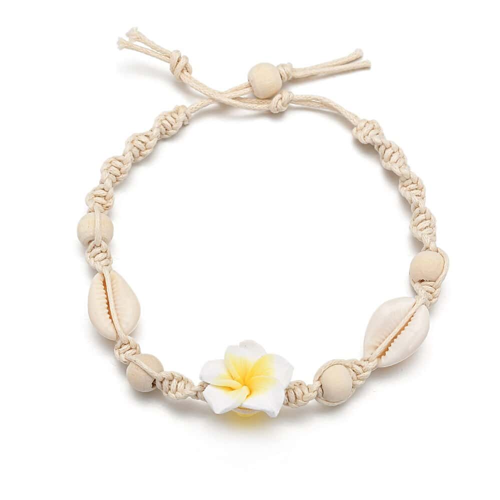 Fußkettchen Muschel Weißer Kauri Und Gelbe Blume