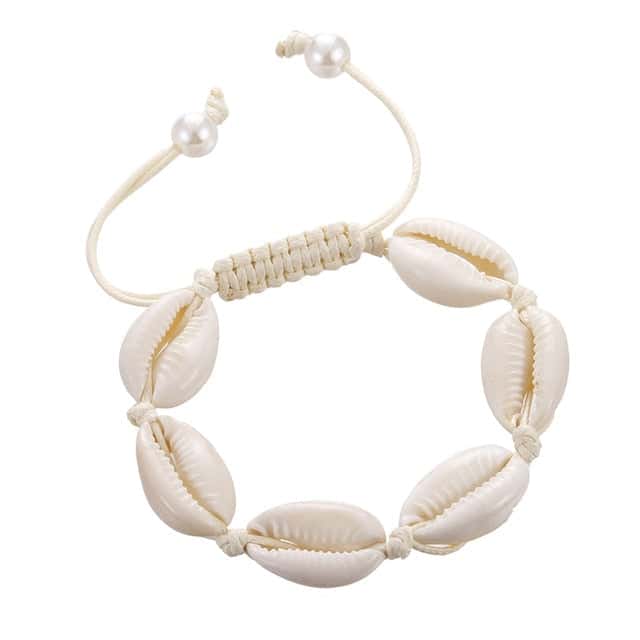 Muschelarmband Weiße Kauri Und Weißes Band