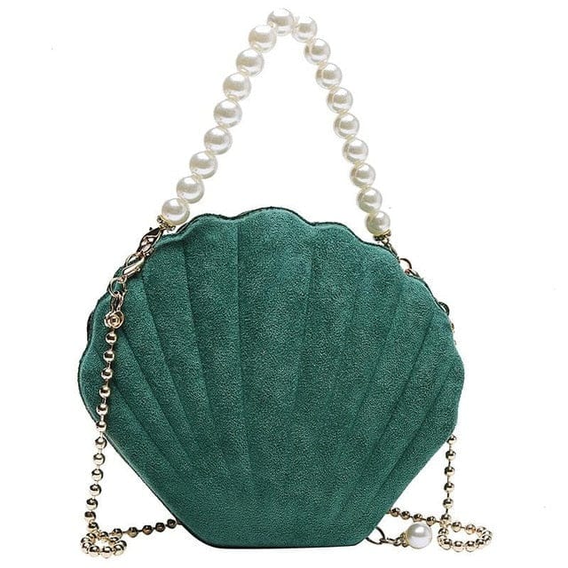 Muschel Tasche Grün Und Weiße Perlen