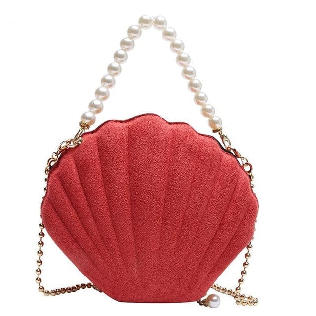 Muschel Tasche Rot Und Weiße Perlen