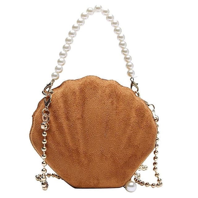 Muschel Tasche Braun Und Weiße Perlen