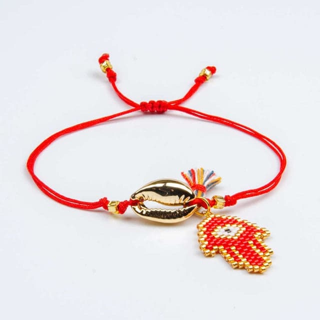 Muschelarmband Rote Hand Der Fatima-Kauri-Gold