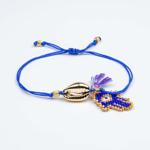 Muschelarmband Blaue Hand Der Fatima-Kauri-Gold