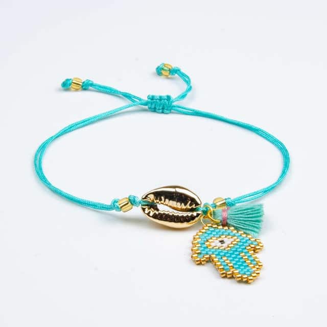 Muschelarmband Türkise Hand Der Fatima-Kauri-Gold