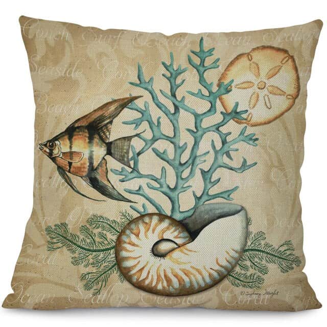 Muschelkissen Gedruckte Nautilusmuschel Und Fisch