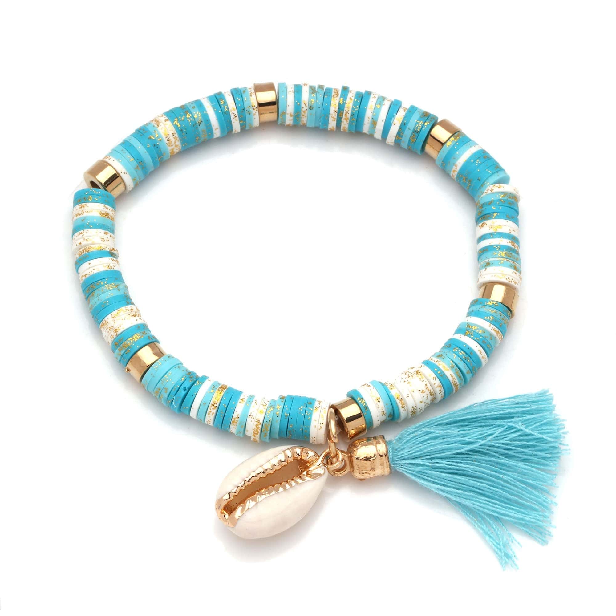 Muschelarmband Türkise Und Kauri-Flachperlen