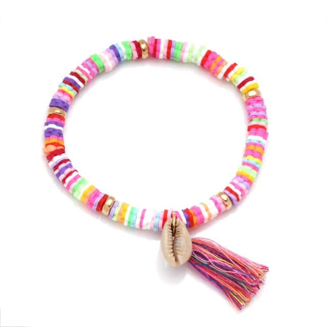 Muschelarmband Flache Rosen- Und Kauriperlen