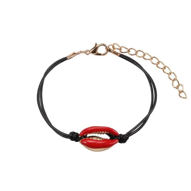 Muschelarmband Rote Kauris Schwarze Schnur