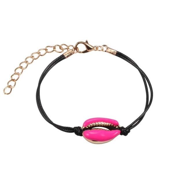 Muschelarmband Rosa Kauris Schwarze Schnur
