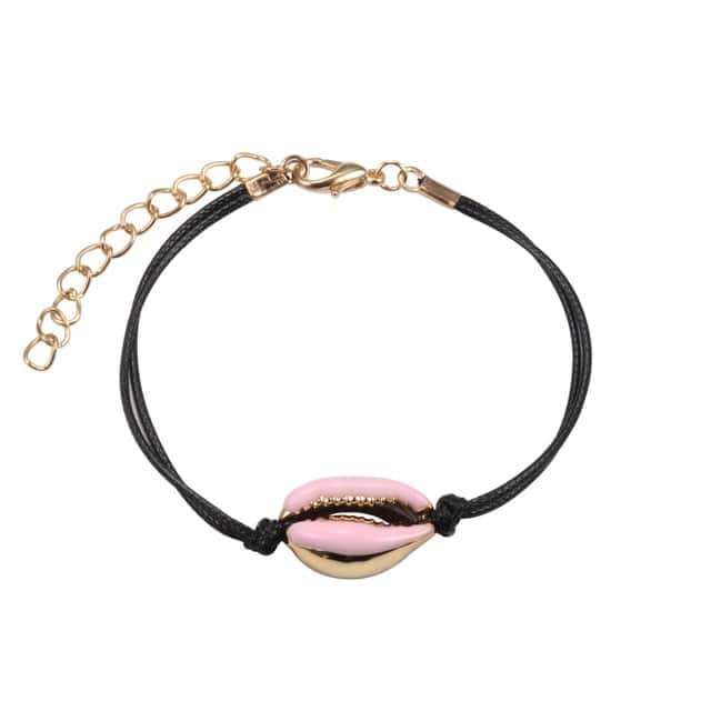 Muschelarmband Hellrosa Kauris Schwarze Schnur