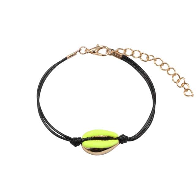 Muschelarmband Grüne Kauris Schwarze Schnur