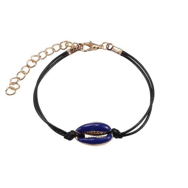 Muschelarmband Mitternachtsblaue Kauris Schwarze Schnur