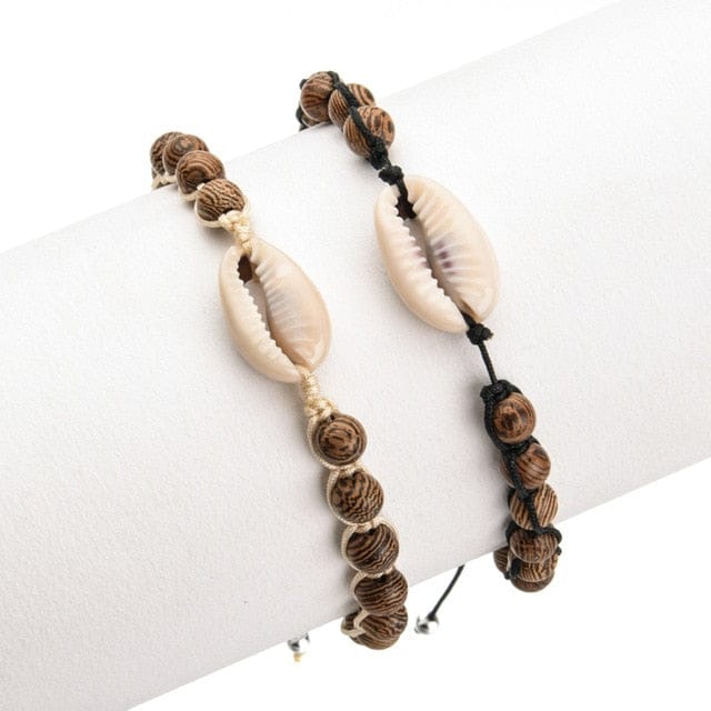 Muschelarmband Doppelte Kauri- Und Holzperlen