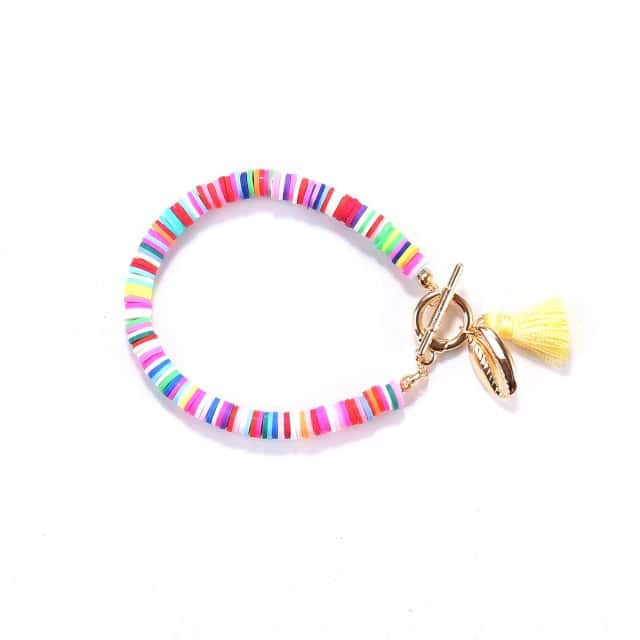 Muschelarmband Flache Gelbe Perlen